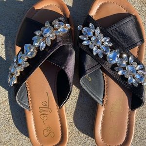 Black sandals with rhinestones
